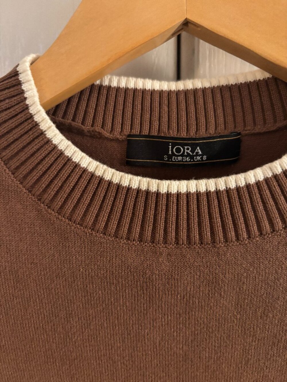 iORA Brown Sweater Tee | 50s Style Fitted Knit Top Retro Short Sleeve